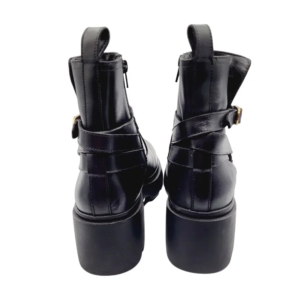 NEW Steve Madden Women's Size 7.5M Black Leather Colletta Zip Up Ankle Bootie